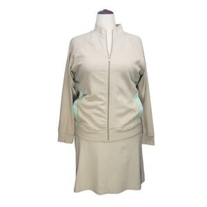 Sport Savvy DuoStretch 2pc Set Medium Tan Zip Jacket Skirt Y2K Sporty Lounge